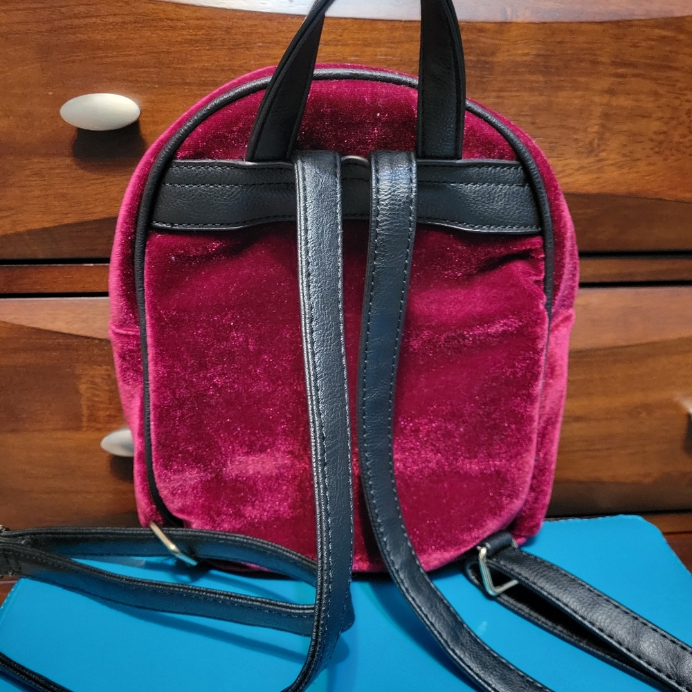 Velvet Maroon Backpack Purse - Picture 4 of 4